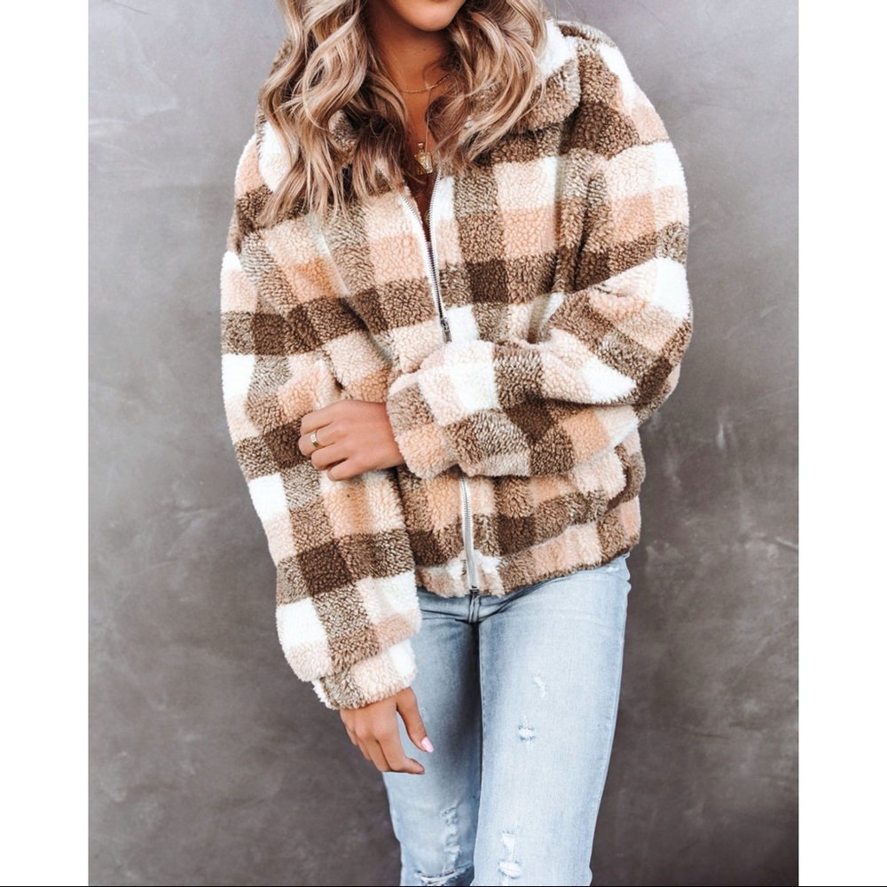 PLAID POCKETED TEDDY JACKET - Picture 7 of 11